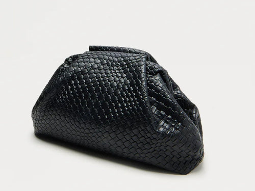 Pochette Élégance Tressée - Cuir Noir Sophistiqué