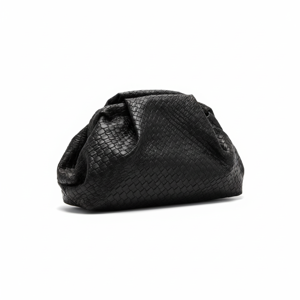 Pochette Élégance Tressée - Cuir Noir Sophistiqué